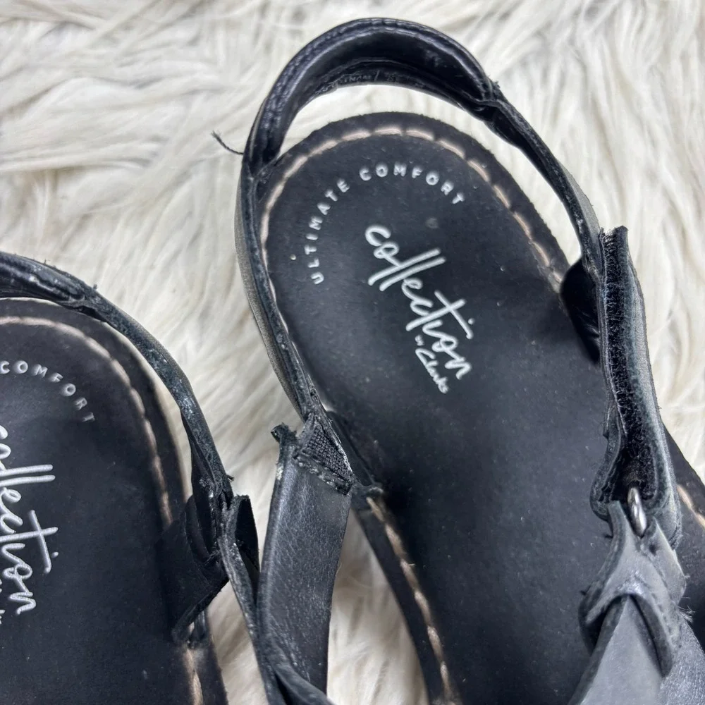 Clarks Women's 8 Black Leather Fisherman Sandals Coastal Preppy Nautical - Picture 3 of 5